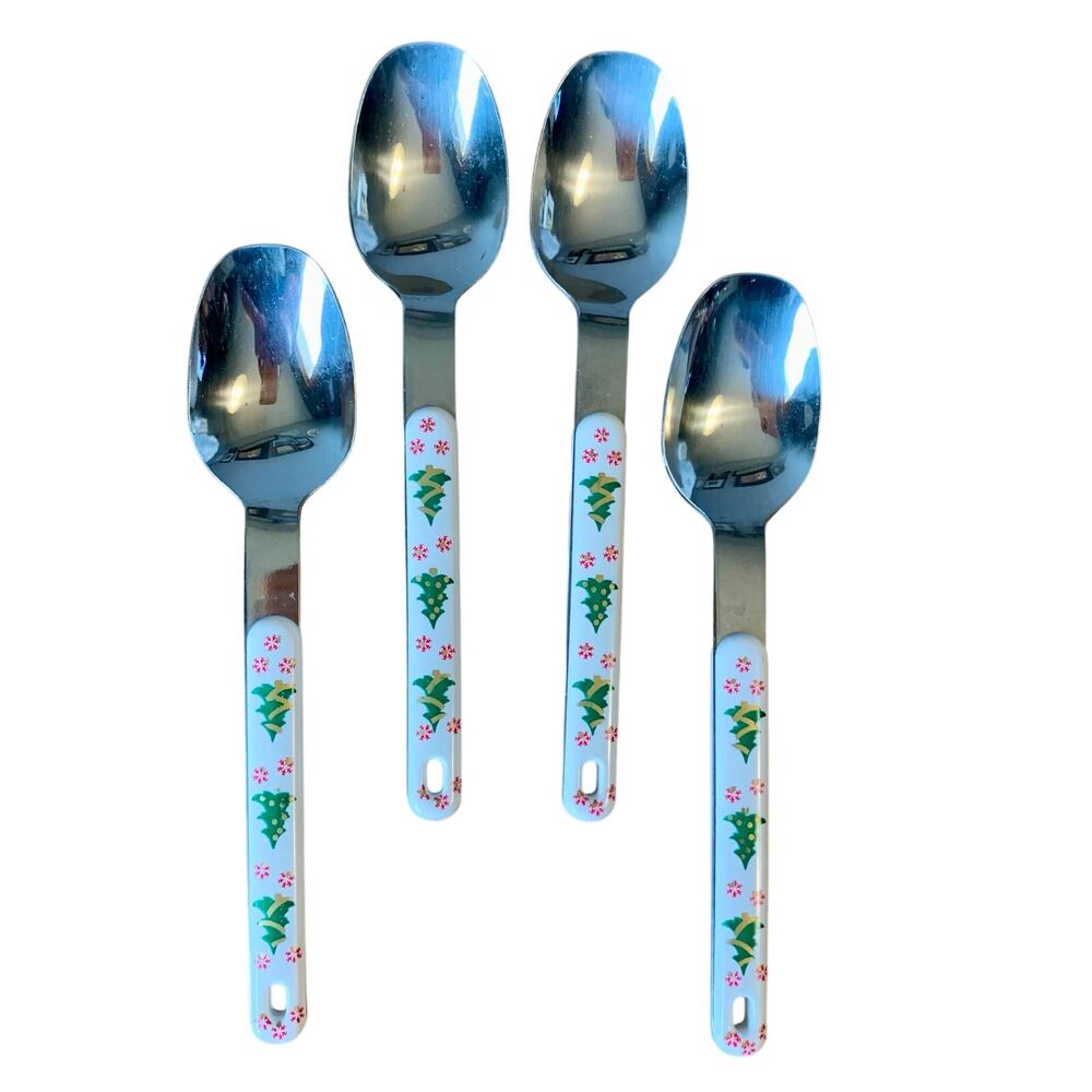 Oneida Colormates Teaspoons Set of 4 Holiday Christmas Tree Northland Stainless